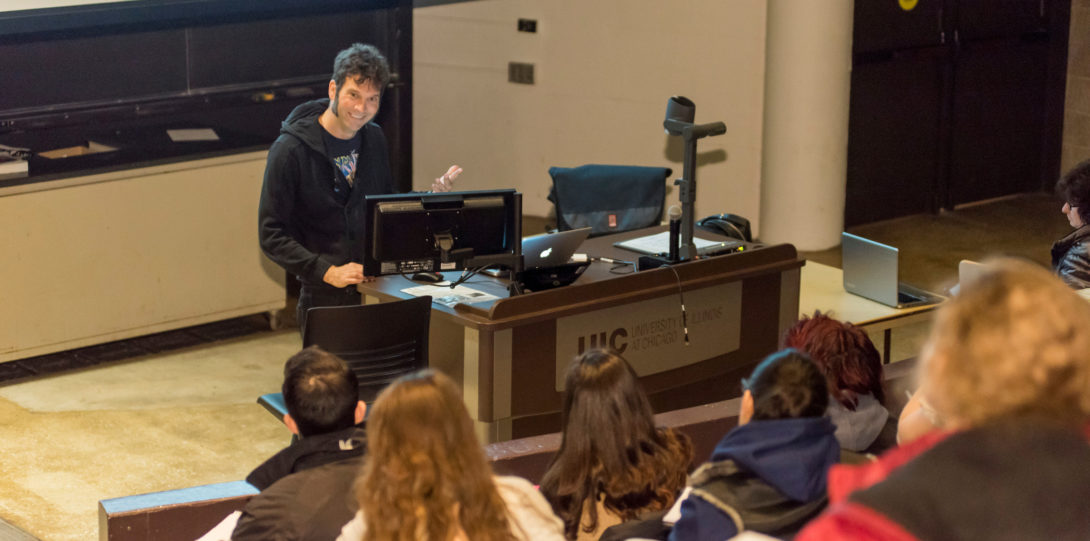 Alan Molumby lectures to students at UIC on subjects related to conservation and evolution.